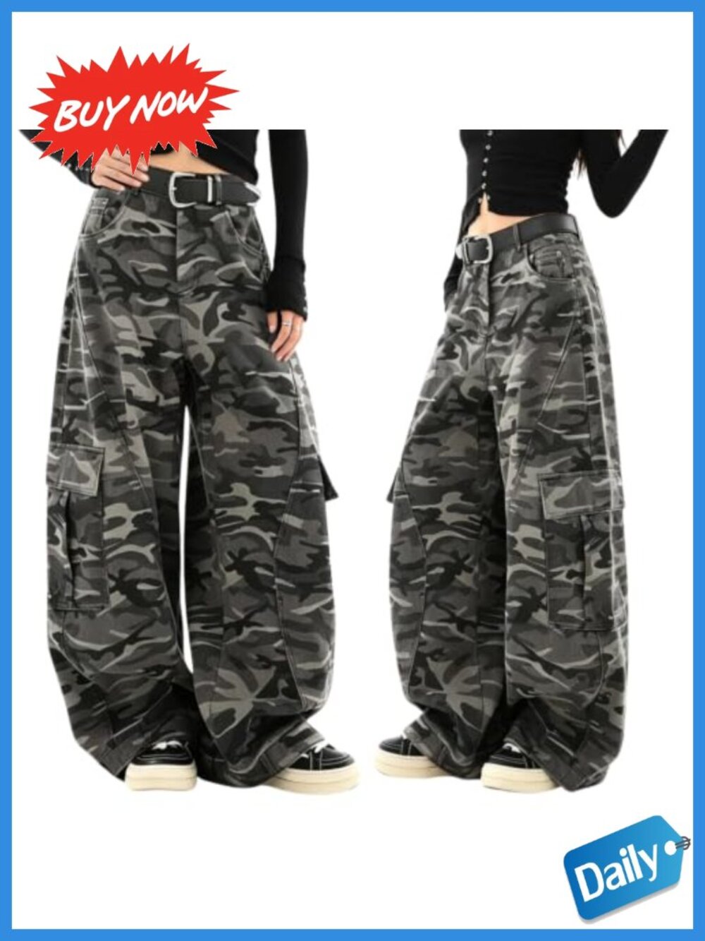 Baggy Camo Cargo Jeans High Rise Barrel Wide Leg Oversized Y2K Streetwear